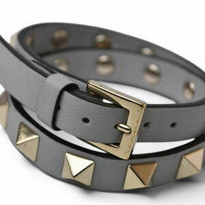 VALENTINO Gray Leather Rockstud Bracelet